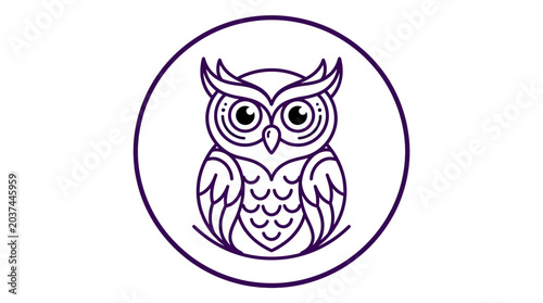 Cute Owl Illustration, Minimalist Design, Vector Art, Circle Icon