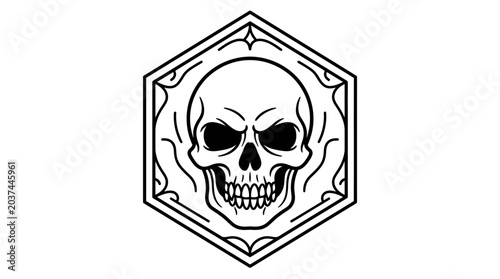 Skull Emblem Graphic Design, Hexagon Frame, Dark Art, Tattoo Style