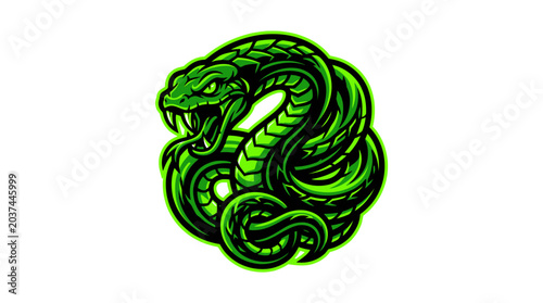 Green Viper Snake Mascot Logo, Aggressive Reptile Illustration