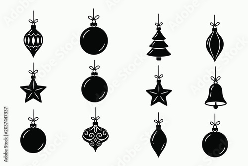 Obraz na plátně Christmas bauble icon vector set hanging holiday ornament silhouette black shape