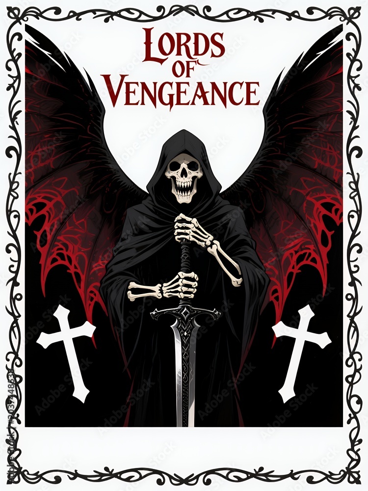 Obraz premium Lords of Vengeance: Skeleton Reaper with Wings and Sword Art