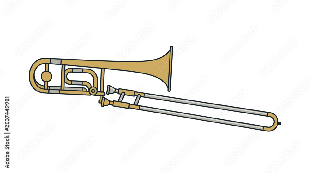 Obraz premium Vector illustration of a brass trombone musical instrument on a white background