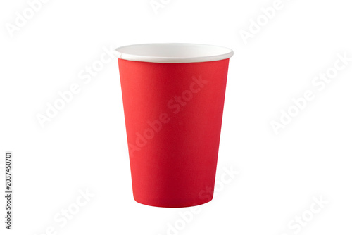 Minimalist red paper cup on transparent background, perfect for party, beverage, and event themes. Clean, modern presentation ideal for commercial use.