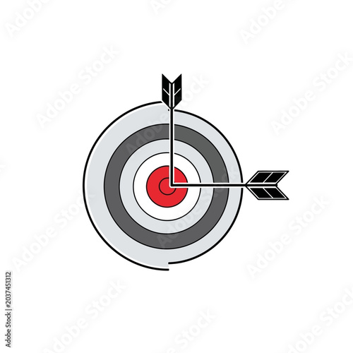 Bullseye target with two arrows on white background