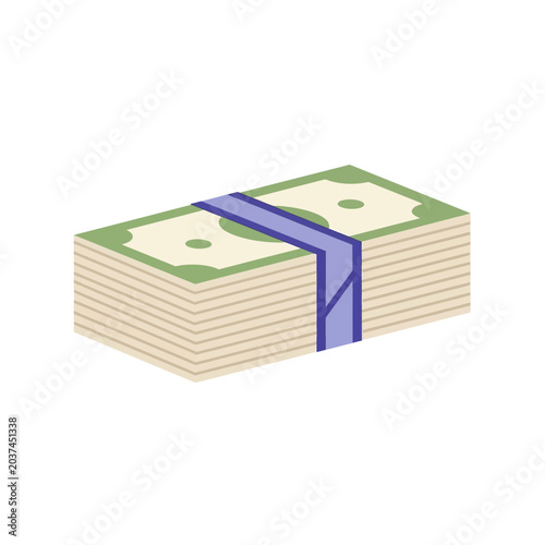 Bundle of cash money bills on white background