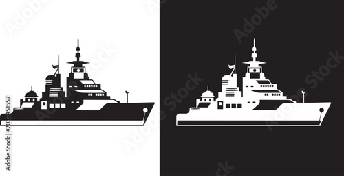 Bild auf Leinwand Military Aircraft Carrier and Navy Ship Icons , vector