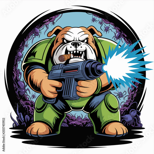 Fotografía Cartoon bulldog with a gun.