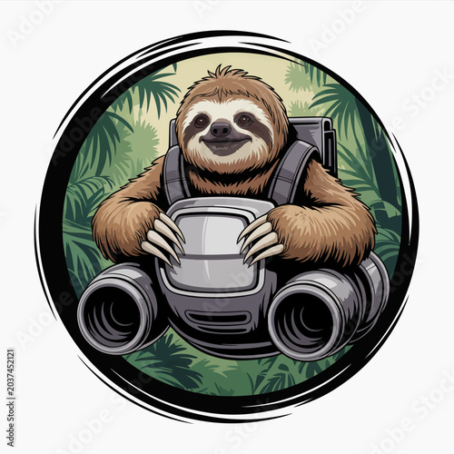 Canvas Print Sloth with camera on back pack.