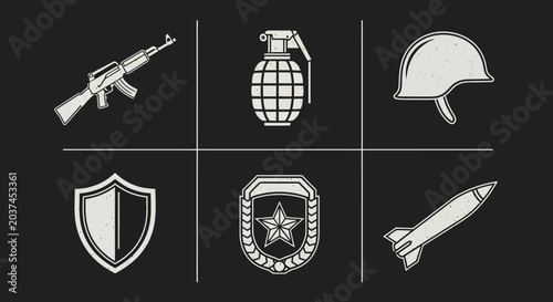 Military icons collection for defense and combat