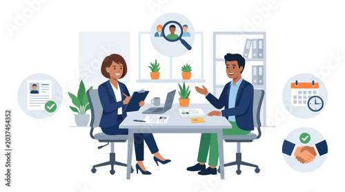 Fotografie Job interview between candidate and recruiter in modern office.
