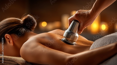 Relaxing Massage Therapy Session at Spa with Man Using Massage Tool