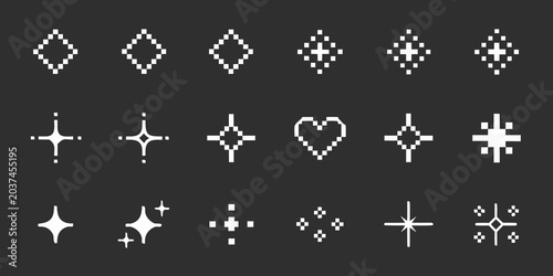 Pixel Art Effects Collection Of Retro 8 Bit Star Shapes
