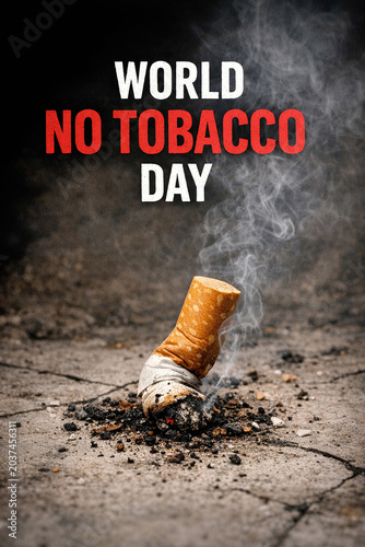 An image of a used cigarette butt burning in an ashtray on a cracked surface. The smoke is rising from the ashes, indicating that the cigarette has recently been extinguished.