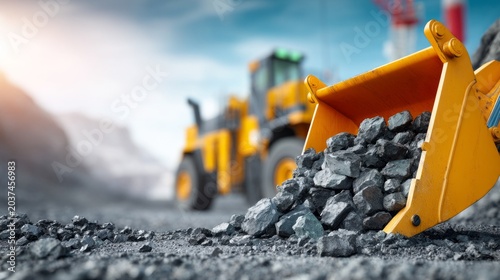 Construction Equipment on Site with Machinery and Gravel for Power