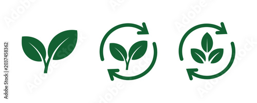 Tableau sur toile Eco recycle icon set, green plant leaf symbols for sustainability, organic growth and environmental protection vector illustration
