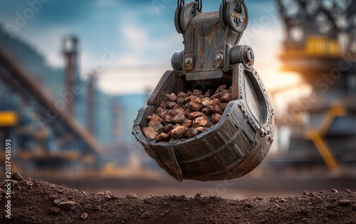 Heavy Excavator Bucket Pouring Gravel at Construction Site