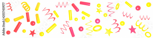 Obraz na płótnie Panoramic abstract background showcasing playful pink yellow floating geometric