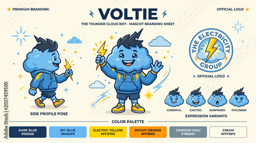 Фотография Cartoon cloud character with electrical powers.