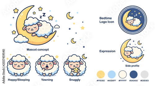 Canvas-taulu Cute cartoon sheep sleeping on moon.