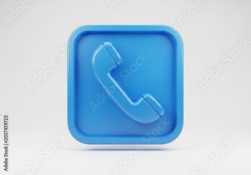 Modern blue icon depicting a telephone receiver isolated on white background
