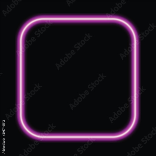 Glowing Pink Purple Neon Square Frame Border Light Effect Dark Background Rounded Corners Bright Luminous Electric Sign Glow Abstract Geometric Shape Design Element Banner Template Isolated Futuristic