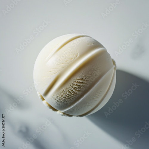 Ice cream ball in top view with creamy frozen texture, isolated on clean white background dessert concept