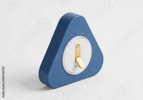 Modern lock button in off position on triangular device isolated on white background