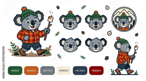 Photography Cute cartoon koala holding a stick.
