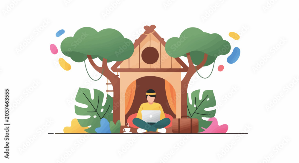 Fototapeta premium Person meditating in a house outdoors.