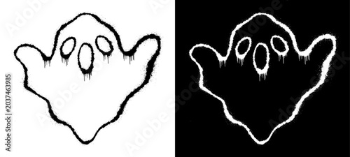 Tableau sur toile Ghost creep doodle graphic displaying spooky floating phantom halloween spirit character on black background for alternative youth culture streetwear clothing brand apparel merchandise clip art