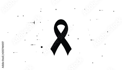 Awareness ribbon stands prominently against a textured white background with scattered black particles to represent support for charitable causes or social movements in a clean graphic presentation.