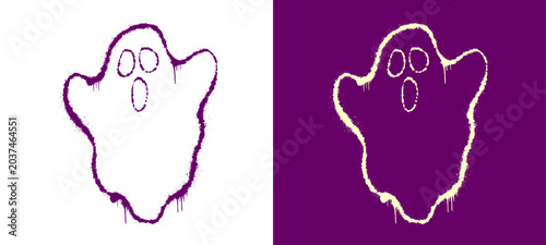 Tableau sur toile Ghost creep doodle graphic displaying spooky floating phantom halloween ghoul character on purple background for alternative youth culture streetwear clothing brand apparel merchandise clip art