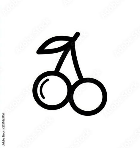 Simple black line icon of two cherries on a stem
