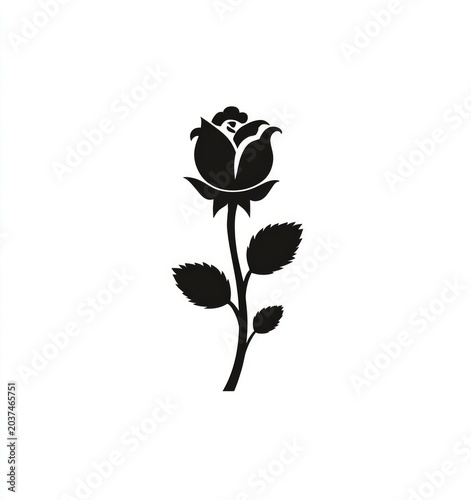 Black silhouette of a single rose on a white background