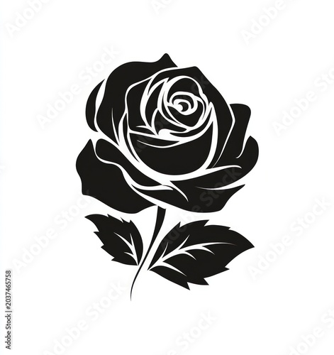 Stylized black rose with detailed petals and leaves