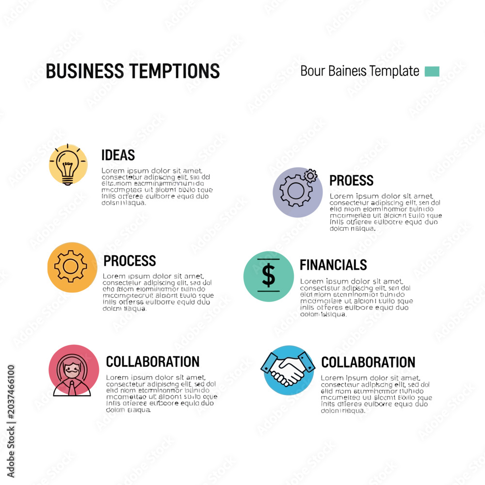 Naklejka premium Business infographic template with six steps and colorful icons