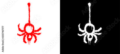 Quadro su tela Spider creep doodle graphic displaying spooky hanging insect halloween element on black background for alternative youth culture streetwear clothing brand apparel merchandise clip art