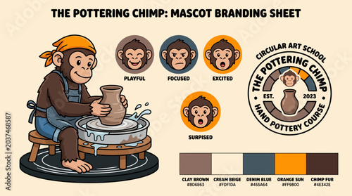 Photography Chimpanzee Pottery Branding Sheet Illustration.