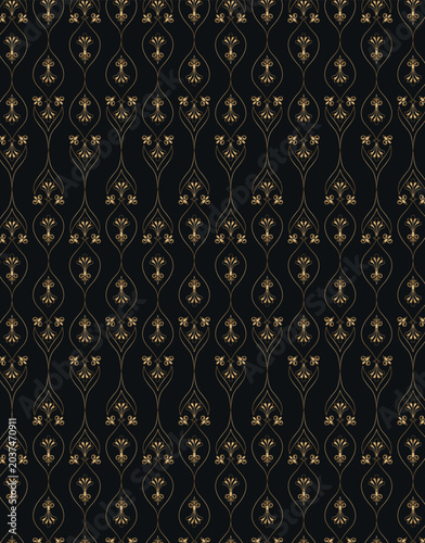 Luxury gold damask ornament black background