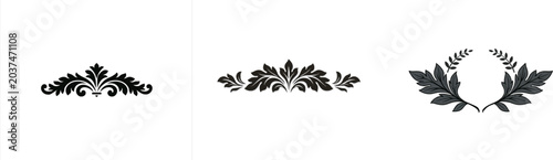 A Renaissance ornamental plant border with elegant acanthus foliage symmetry band features a vintage woodblock print pattern in solid black ink on a clean white background, ideal for image tracing