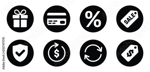 Cuadro en lienzo Payment and pricing UI icon set, ecommerce shopping symbols, credit card, free tag, discount percent, sale label, secure payment, subscription and price icons vector illustration
