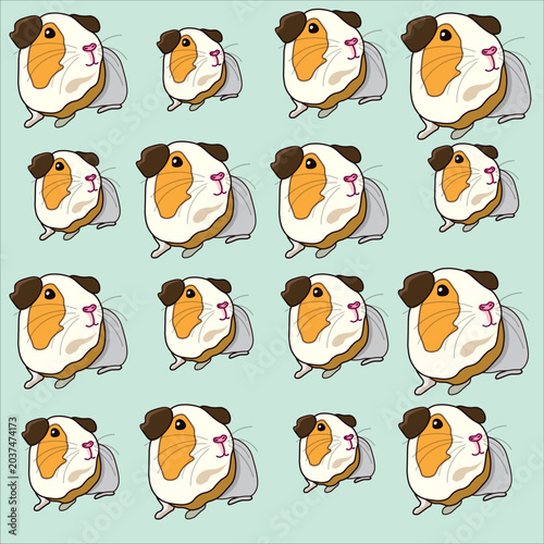 Foto Funny cavy pets on mint background pattern