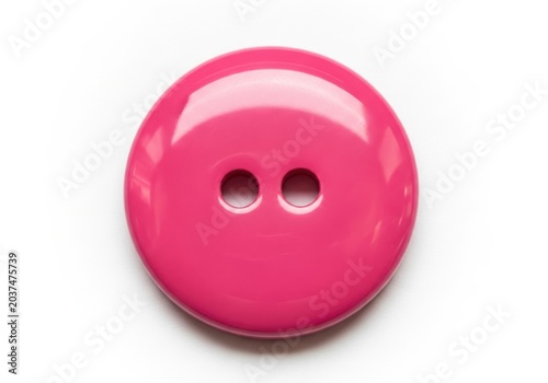 Bright pink button with two holes isolated on transparent background isolated on white background