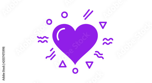Purple Heart Icon with Geometric Shapes.