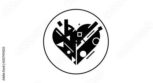Black heart shape abstract geometric design.