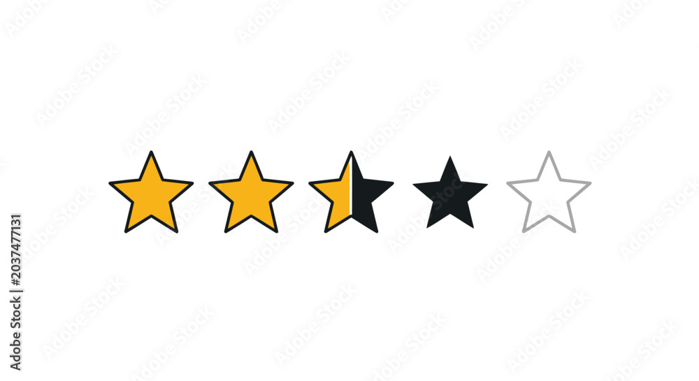 Fototapeta premium Five stars rating icon with partial fill for customer review feedback.