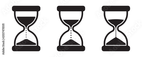 Photos Set of hourglass icons showing time passing through sand hourglass illustrations for design