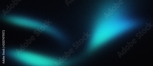 Ethereal aurora borealis light background with grainy texture. Abstract teal and blue glowing waves on dark backdrop. Cinematic northern lights aesthetic for futuristic wallpaper and design.