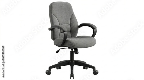 Modern Gray Fabric Swivel Office Chair Isolated on White
