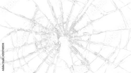 Bilde på lerret Broken shattered mirror glass with bullet hole impact, abstract destruction crash texture, dark crime vandalism background and dangerous fractured window concept design art